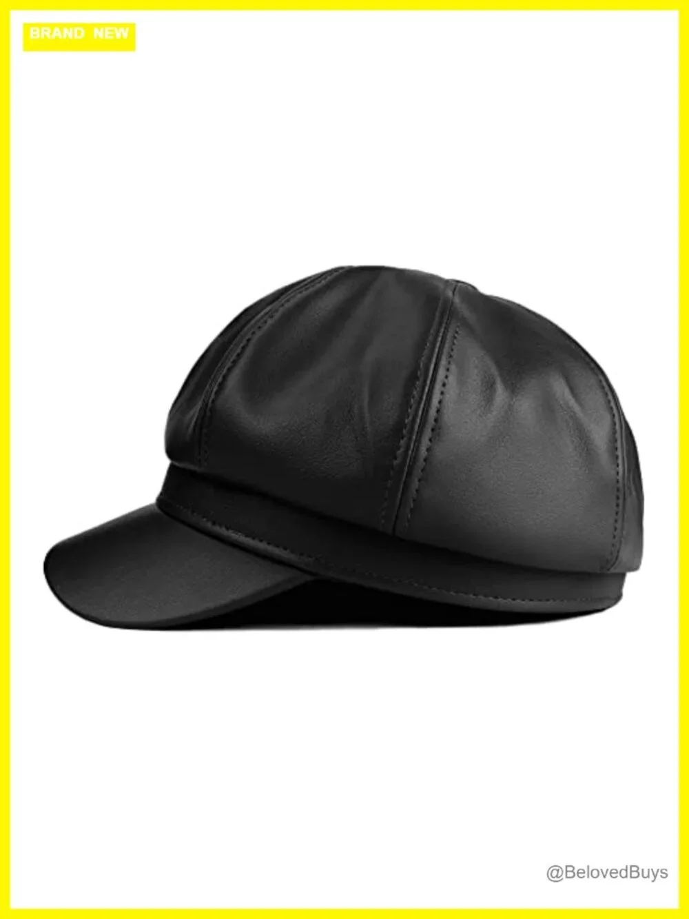 Women's PU Leather Newsboy Cap Adjustable Classic 8 Panel Hat